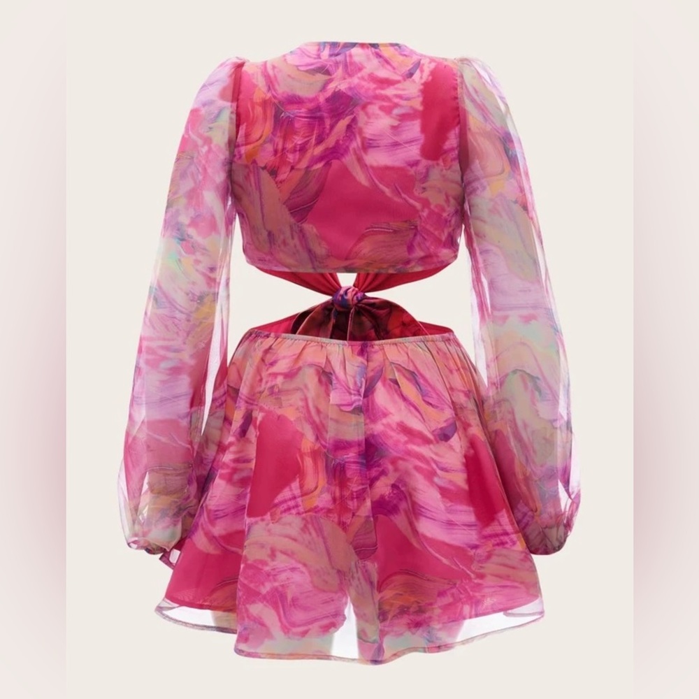 SHEIN VCAY Mono De Manga Farol Con Nudo De Cintura Con Abertura De Gasa